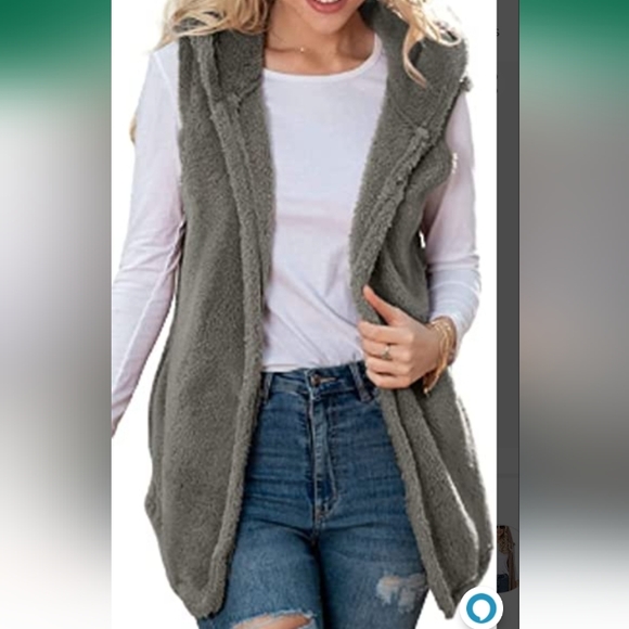 CAISSIP Womens Vest Long Plush Warm Fuzzy Hooded Comforty Sleeveless  Pockets - Picture 1 of 4